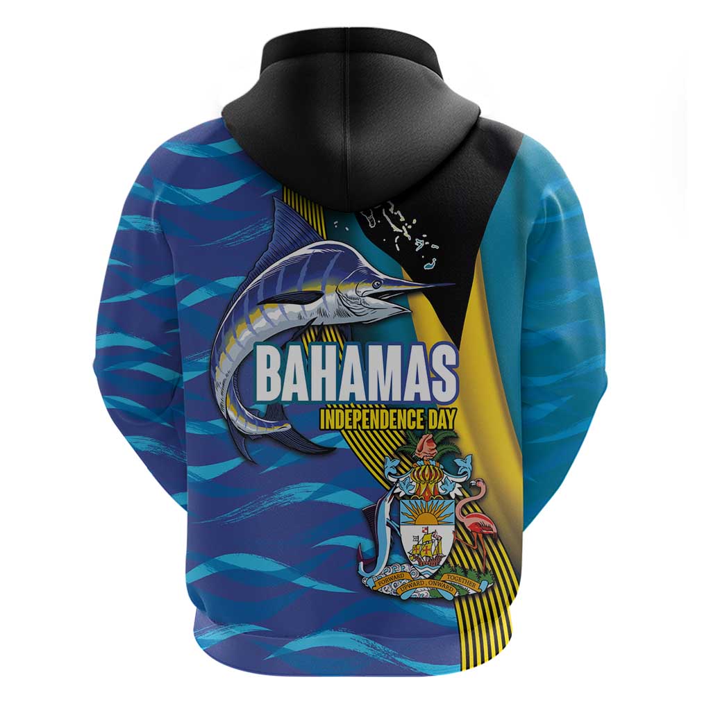 Bahamas Independence Day Zip Hoodie National Flag Style with Blue Marlin and Emblem