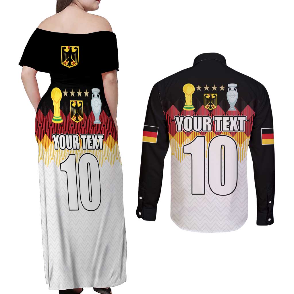 Custom Germany Football Couples Matching Off Shoulder Maxi Dress and Long Sleeve Button Shirt Die Mannschaft Championship Titles World and Euro - Wonder Print Shop