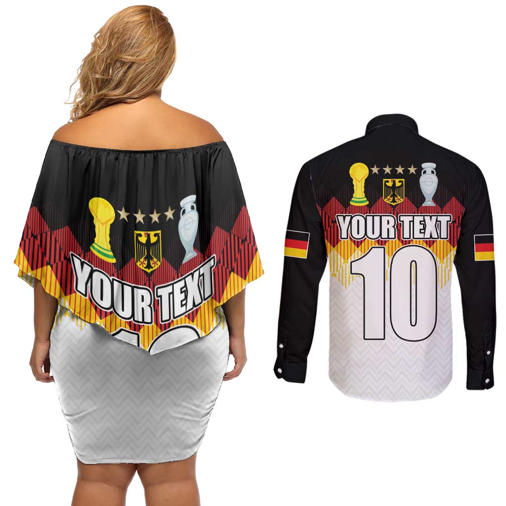 Custom Germany Football Couples Matching Off Shoulder Short Dress and Long Sleeve Button Shirt Die Mannschaft Championship Titles World and Euro - Wonder Print Shop