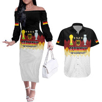 Custom Germany Football Couples Matching Off The Shoulder Long Sleeve Dress and Hawaiian Shirt Die Mannschaft Championship Titles World and Euro - Wonder Print Shop