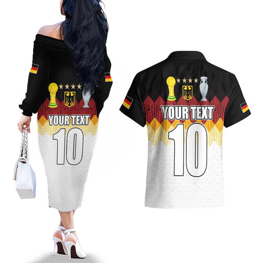 Custom Germany Football Couples Matching Off The Shoulder Long Sleeve Dress and Hawaiian Shirt Die Mannschaft Championship Titles World and Euro - Wonder Print Shop