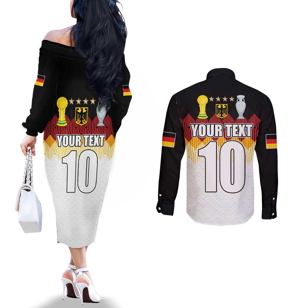 Custom Germany Football Couples Matching Off The Shoulder Long Sleeve Dress and Long Sleeve Button Shirt Die Mannschaft Championship Titles World and Euro