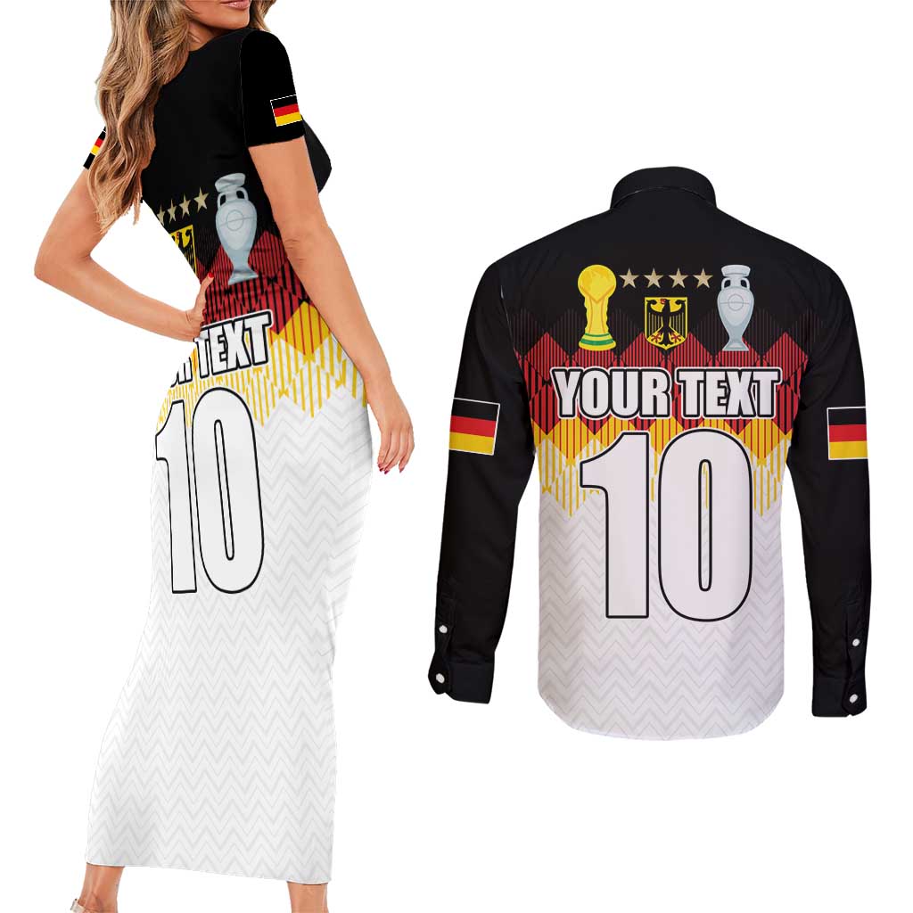 Custom Germany Football Couples Matching Short Sleeve Bodycon Dress and Long Sleeve Button Shirt Die Mannschaft Championship Titles World and Euro - Wonder Print Shop
