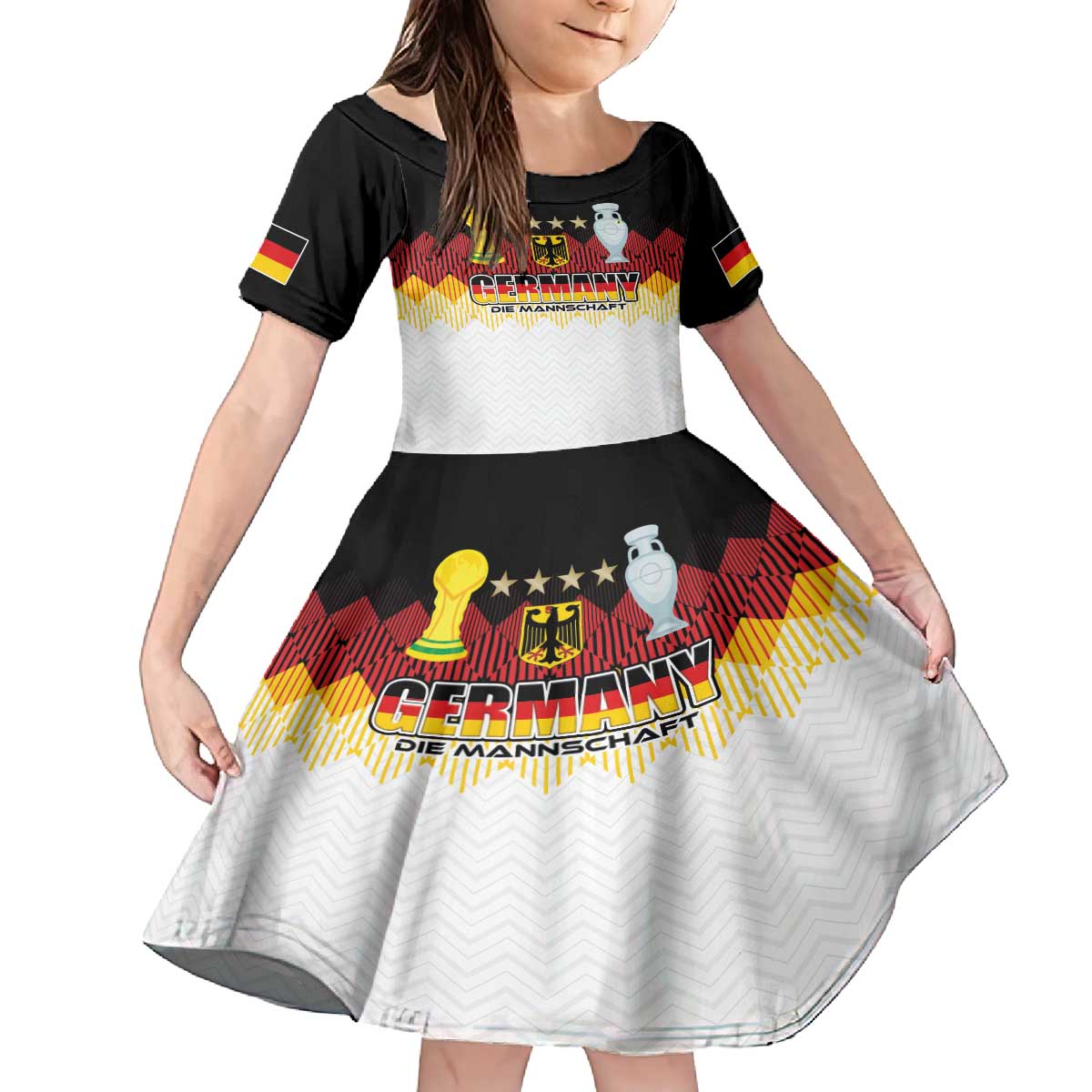 Custom Germany Football Family Matching Off The Shoulder Long Sleeve Dress and Hawaiian Shirt Die Mannschaft Championship Titles World and Euro - Wonder Print Shop