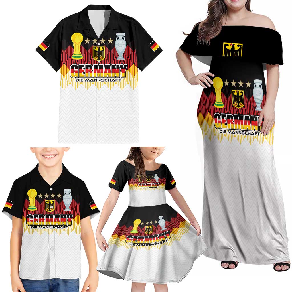 Custom Germany Football Family Matching Off Shoulder Maxi Dress and Hawaiian Shirt Die Mannschaft Championship Titles World and Euro - Wonder Print Shop