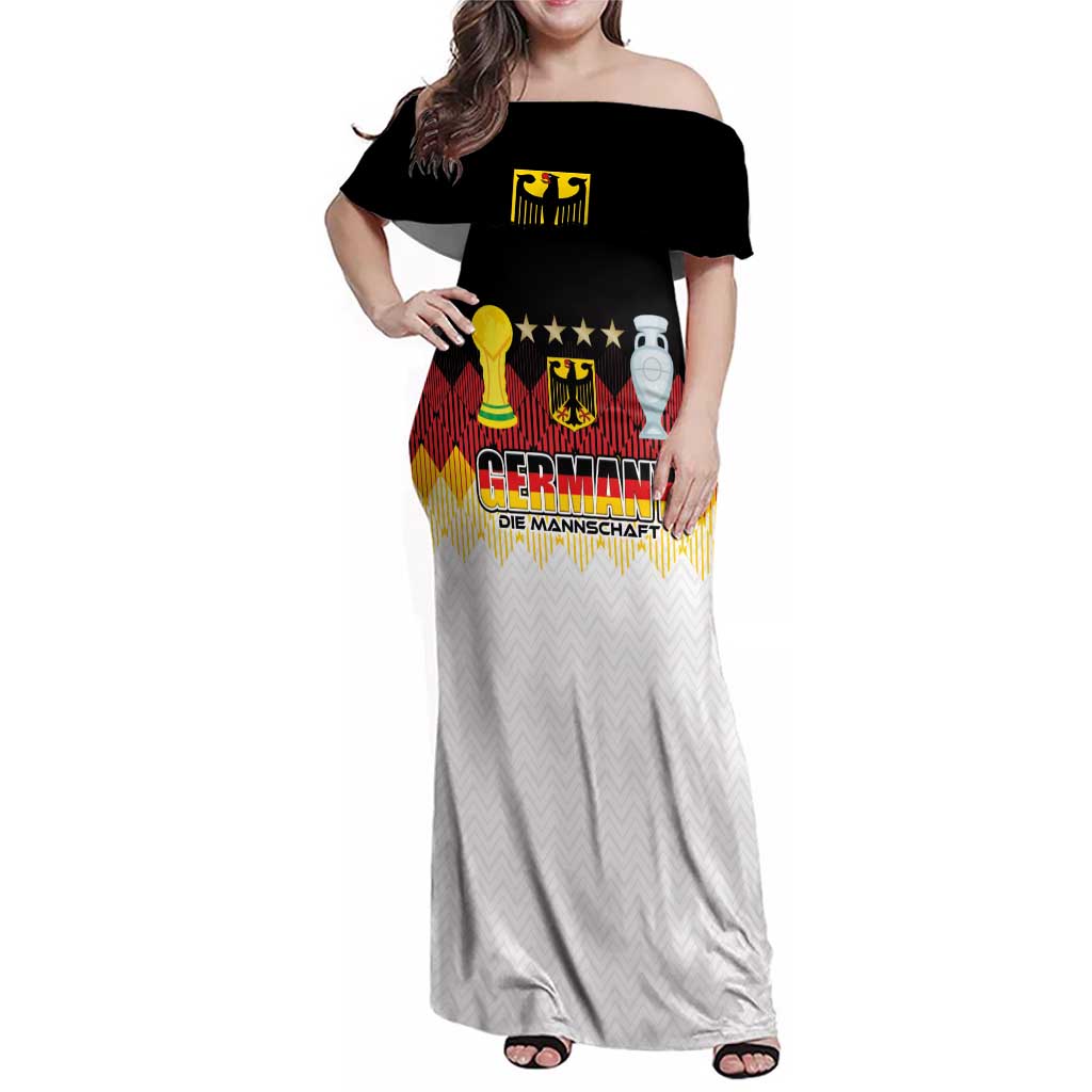 Custom Germany Football Family Matching Off Shoulder Maxi Dress and Hawaiian Shirt Die Mannschaft Championship Titles World and Euro - Wonder Print Shop