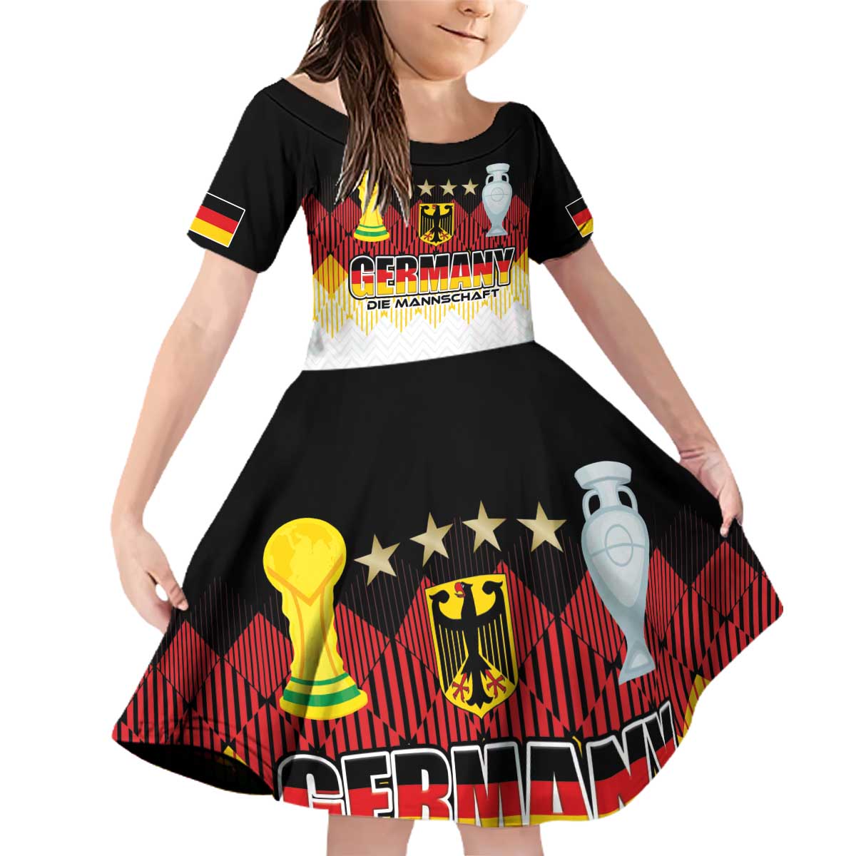 Custom Germany Football Family Matching Off Shoulder Short Dress and Hawaiian Shirt Die Mannschaft Championship Titles World and Euro - Wonder Print Shop