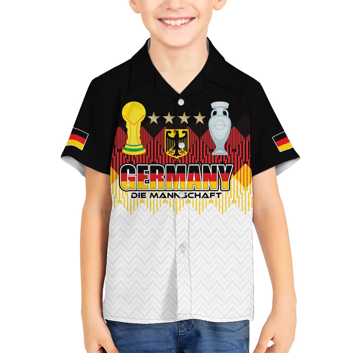 Custom Germany Football Family Matching Off Shoulder Short Dress and Hawaiian Shirt Die Mannschaft Championship Titles World and Euro - Wonder Print Shop