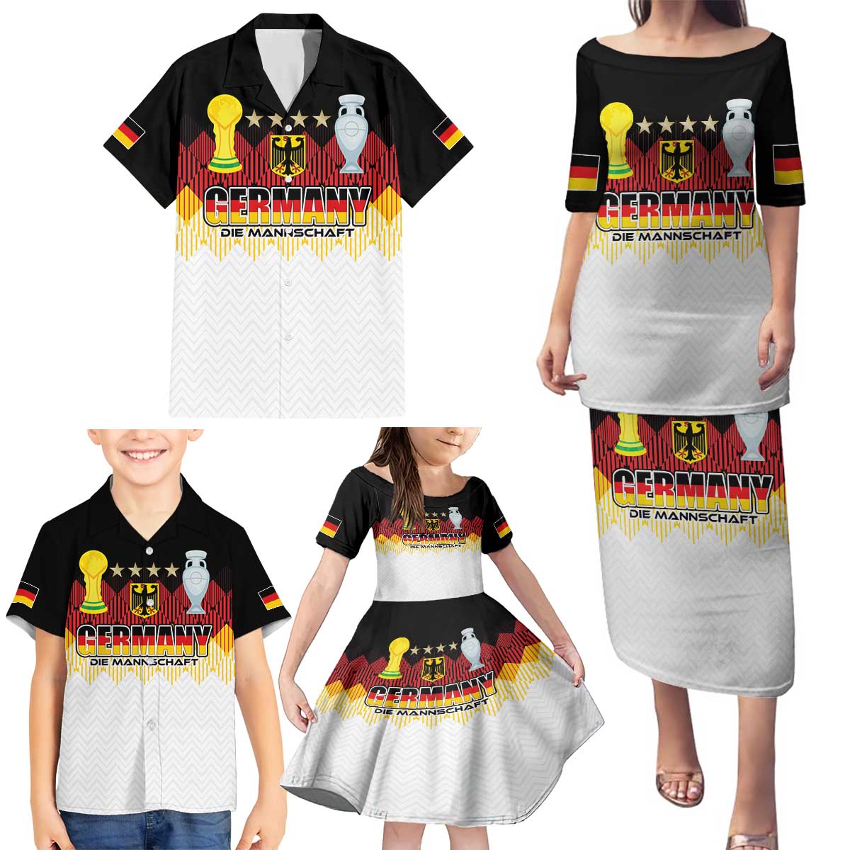 Custom Germany Football Family Matching Puletasi and Hawaiian Shirt Die Mannschaft Championship Titles World and Euro - Wonder Print Shop