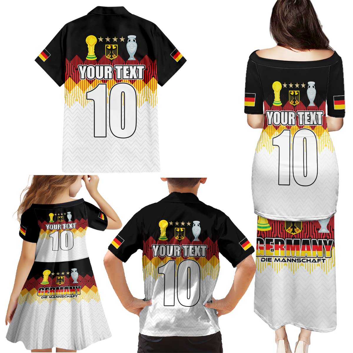 Custom Germany Football Family Matching Puletasi and Hawaiian Shirt Die Mannschaft Championship Titles World and Euro - Wonder Print Shop