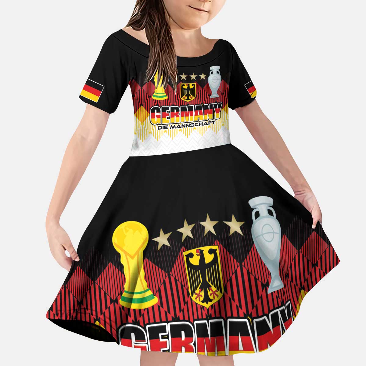 Custom Germany Football Kid Short Sleeve Dress Die Mannschaft Championship Titles World and Euro - Wonder Print Shop