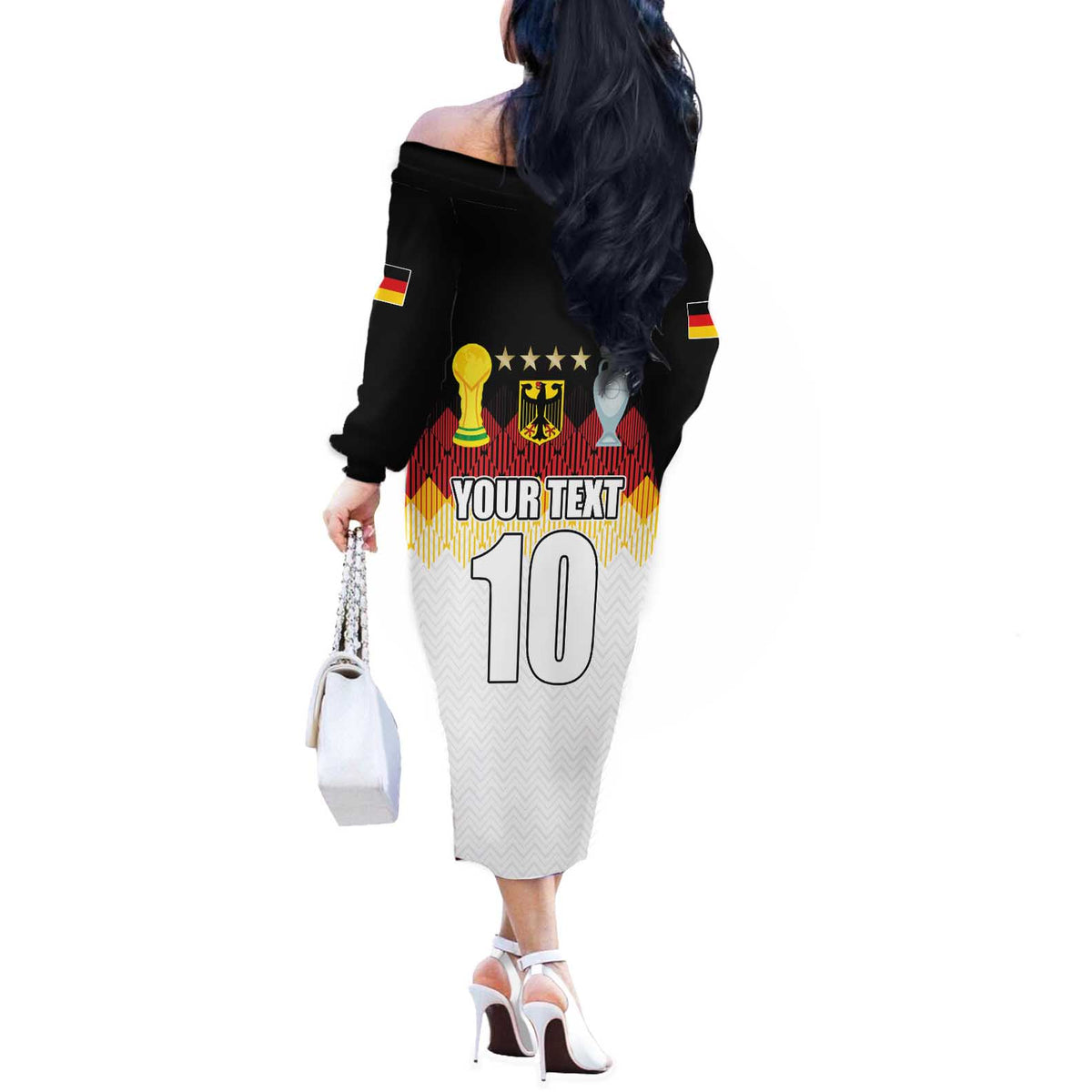 Custom Germany Football Off The Shoulder Long Sleeve Dress Die Mannschaft Championship Titles World and Euro - Wonder Print Shop
