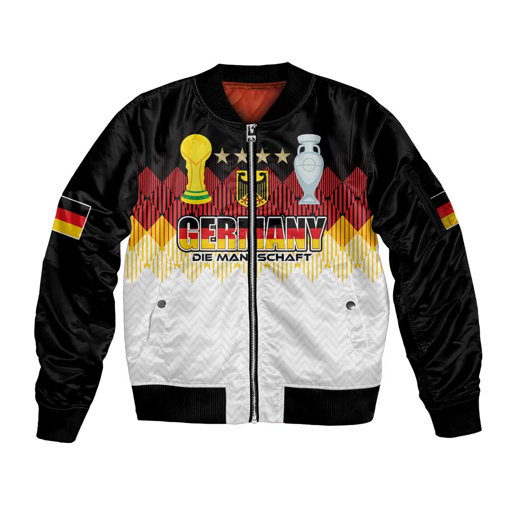 Custom Germany Football Sleeve Zip Bomber Jacket Die Mannschaft Championship Titles World and Euro - Wonder Print Shop