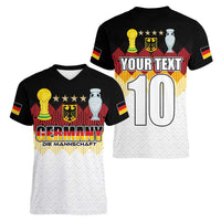 Custom Germany Football Women V-Neck T-Shirt Die Mannschaft Championship Titles World and Euro - Wonder Print Shop