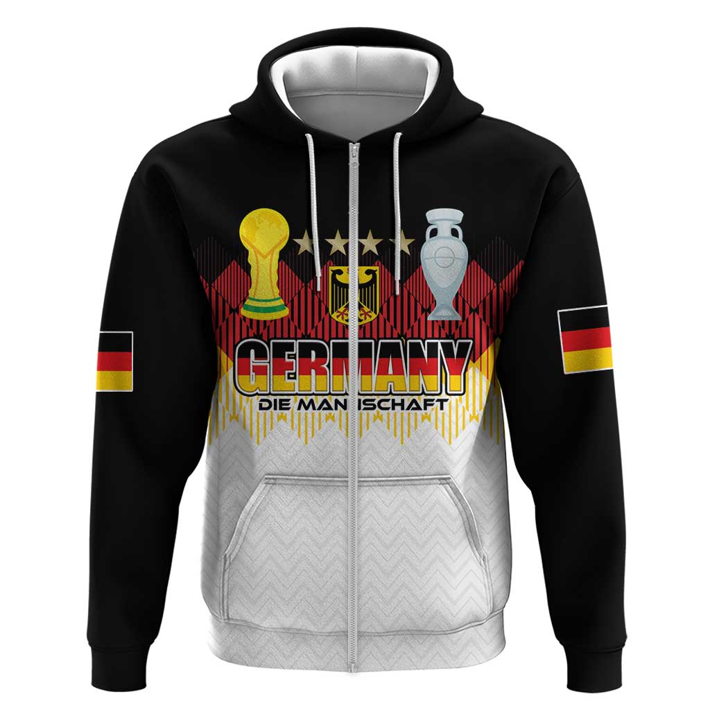 Custom Germany Football Zip Hoodie Die Mannschaft Championship Titles World and Euro - Wonder Print Shop