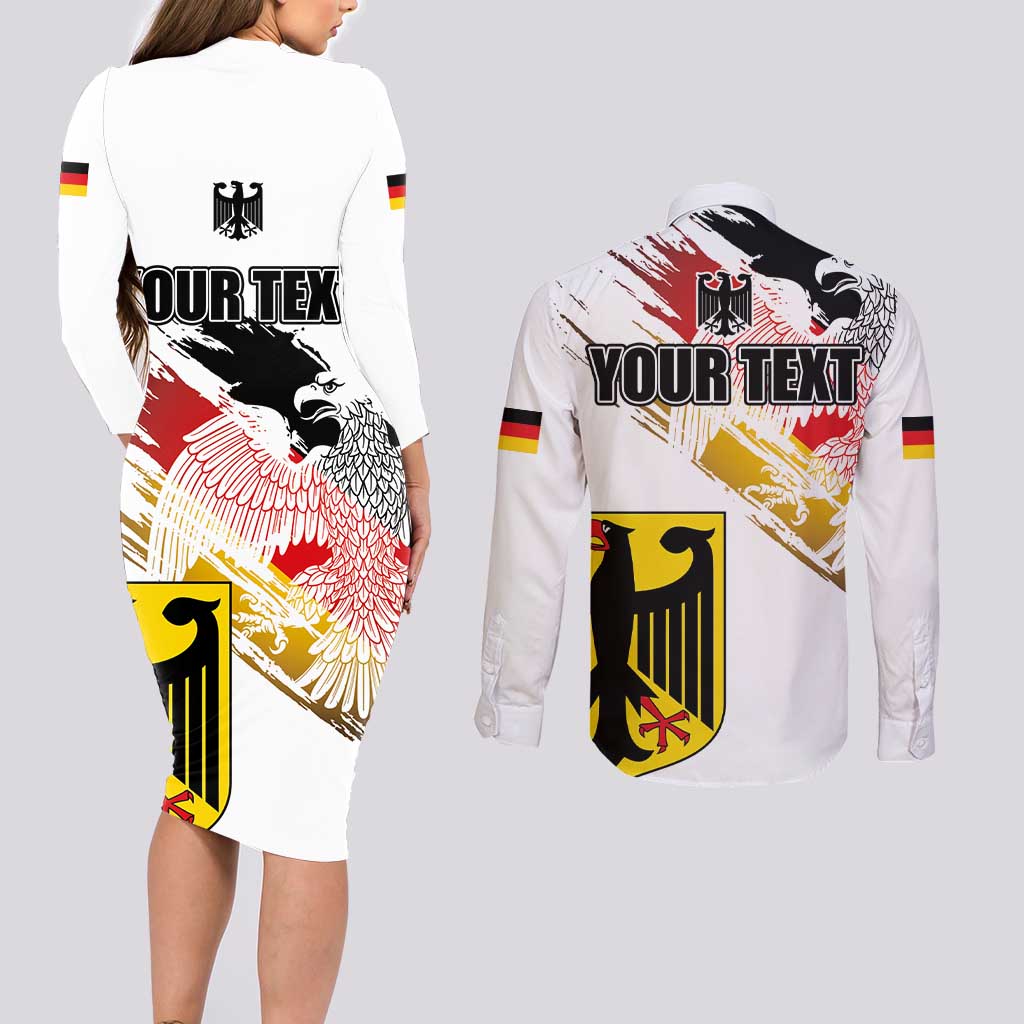 Personalised Germany Seal and Eagle Grunge Flag Couples Matching Long Sleeve Bodycon Dress and Long Sleeve Button Shirt - Wonder Print Shop