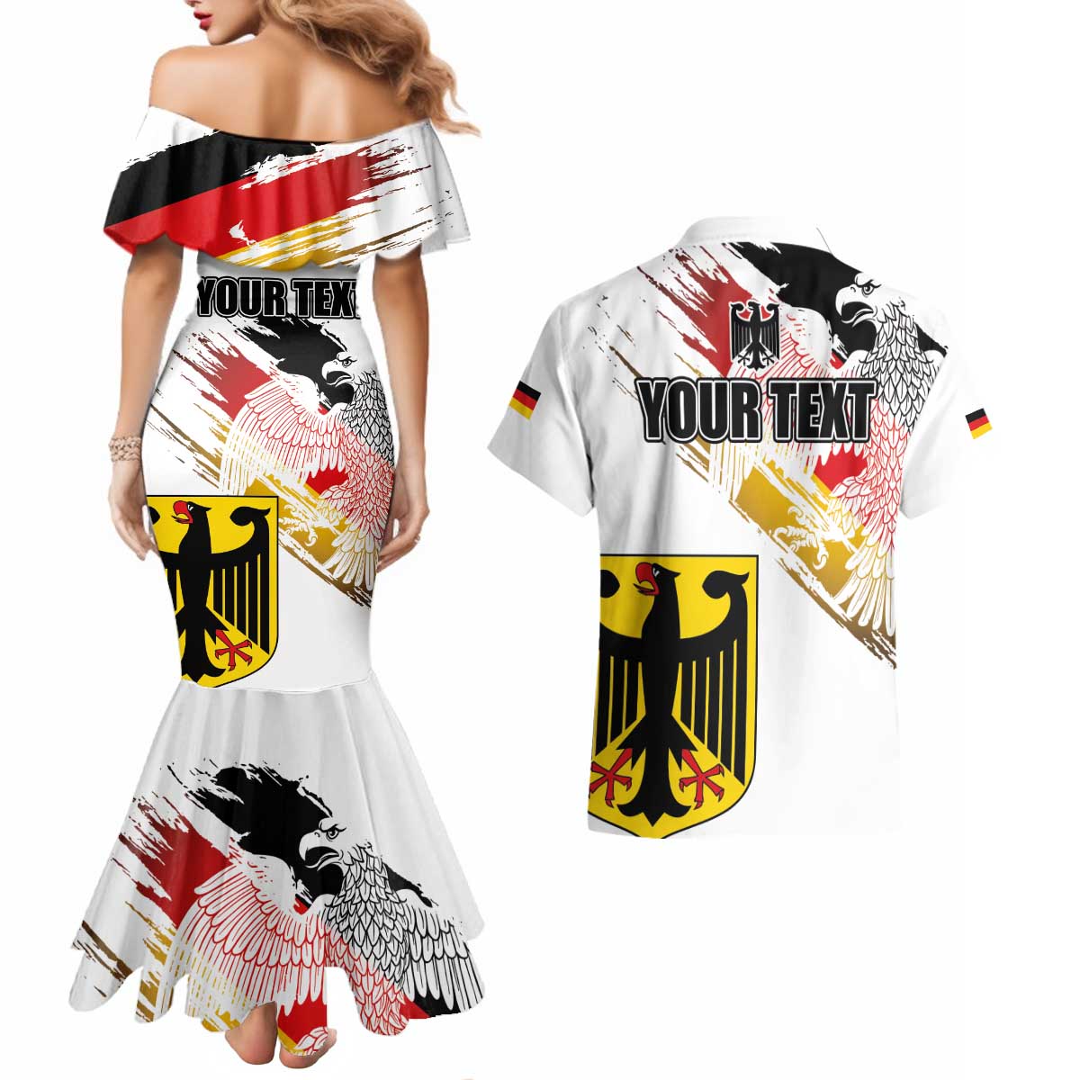 Personalised Germany Seal and Eagle Grunge Flag Couples Matching Mermaid Dress and Hawaiian Shirt - Wonder Print Shop