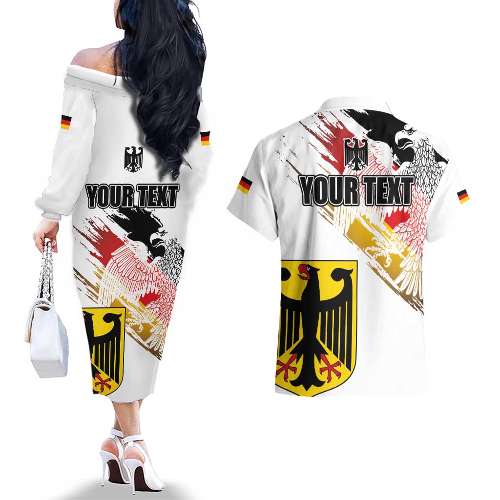 Personalised Germany Seal and Eagle Grunge Flag Couples Matching Off The Shoulder Long Sleeve Dress and Hawaiian Shirt - Wonder Print Shop