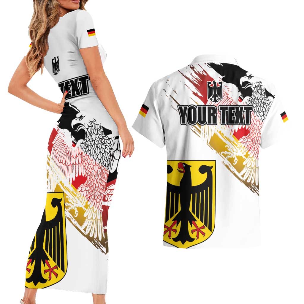 Personalised Germany Seal and Eagle Grunge Flag Couples Matching Short Sleeve Bodycon Dress and Hawaiian Shirt - Wonder Print Shop