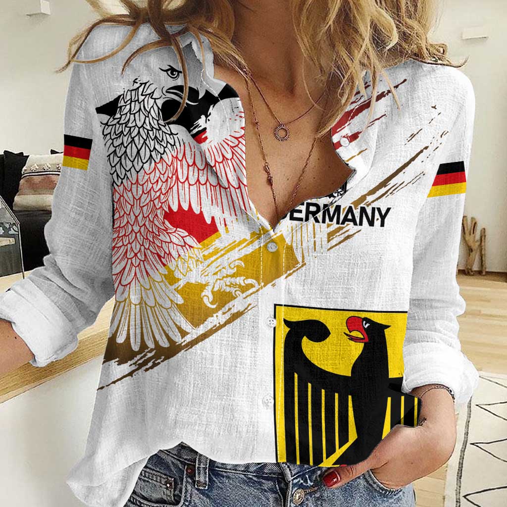 Personalised Germany Seal and Eagle Grunge Flag Women Casual Shirt - Wonder Print Shop