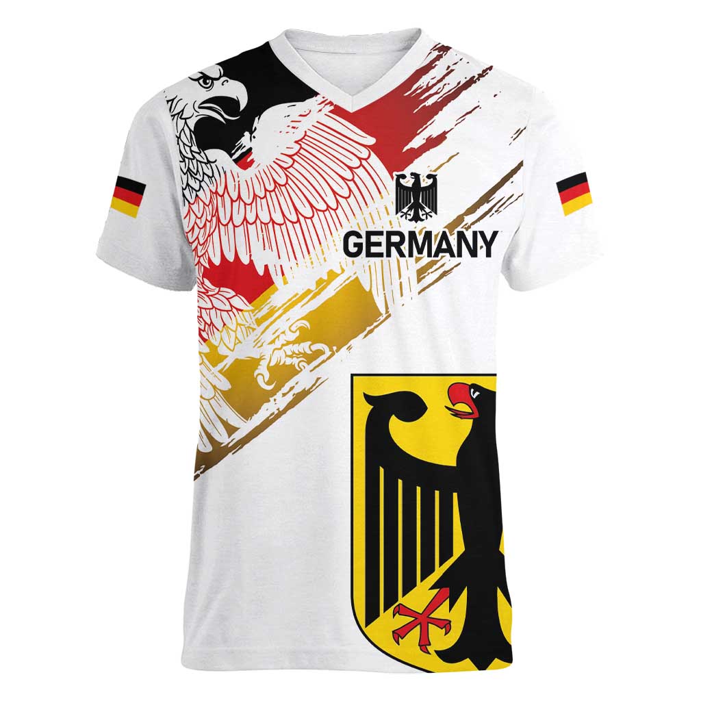 Personalised Germany Seal and Eagle Grunge Flag Women V-Neck T-Shirt - Wonder Print Shop
