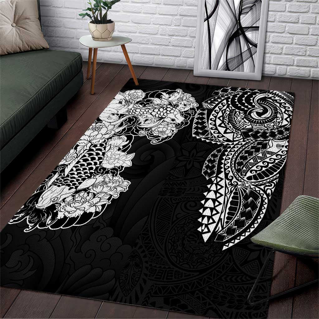 Japanese Irezumi and Hawaiian Polynesian Art Tattoo Area Rug Black Color - Wonder Print Shop