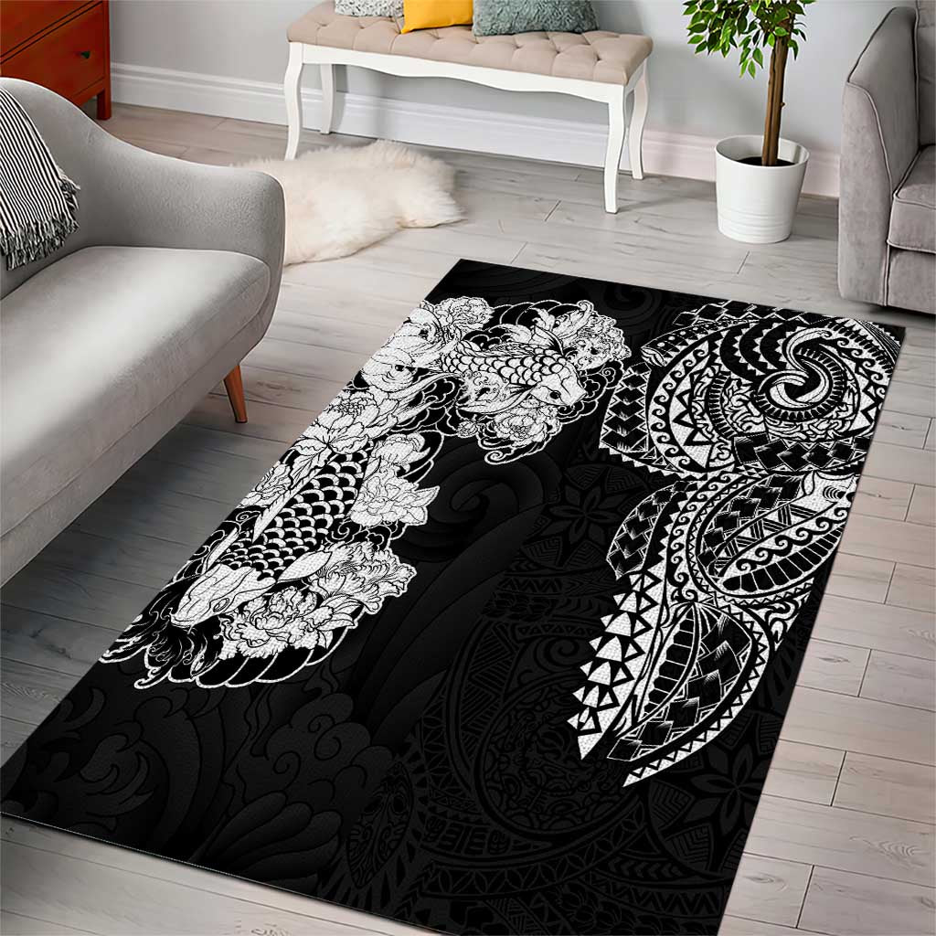 Japanese Irezumi and Hawaiian Polynesian Art Tattoo Area Rug Black Color - Wonder Print Shop