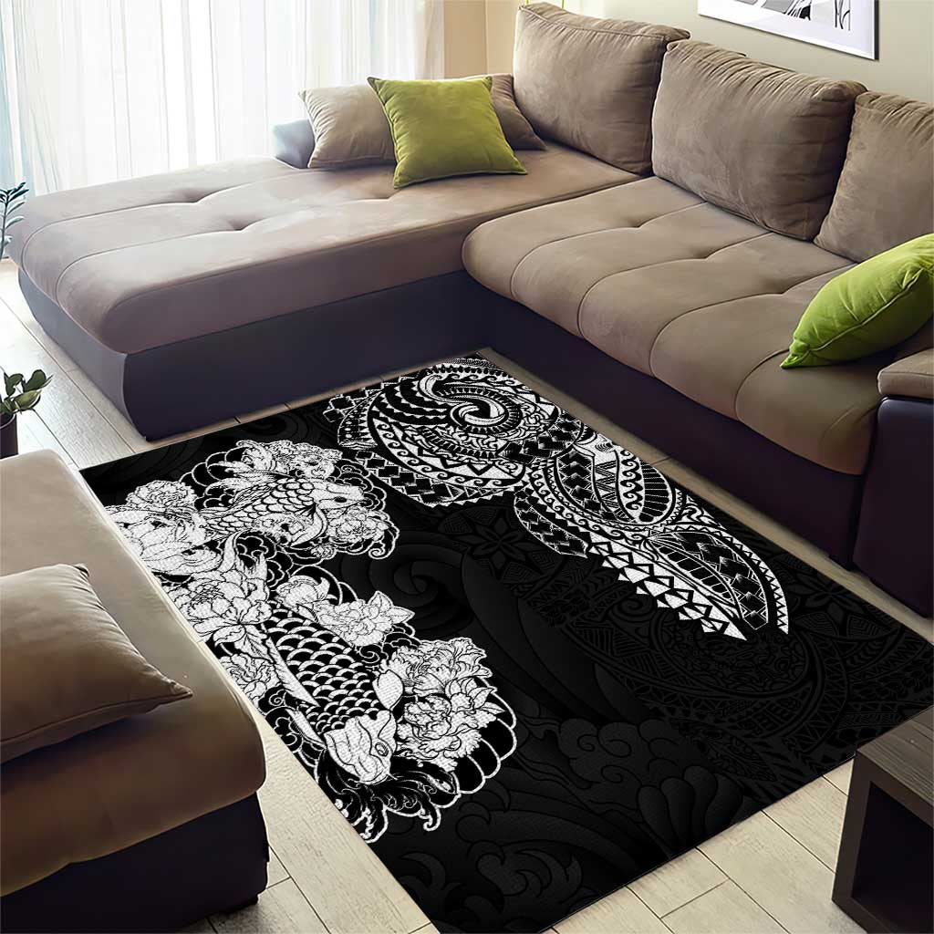 Japanese Irezumi and Hawaiian Polynesian Art Tattoo Area Rug Black Color - Wonder Print Shop
