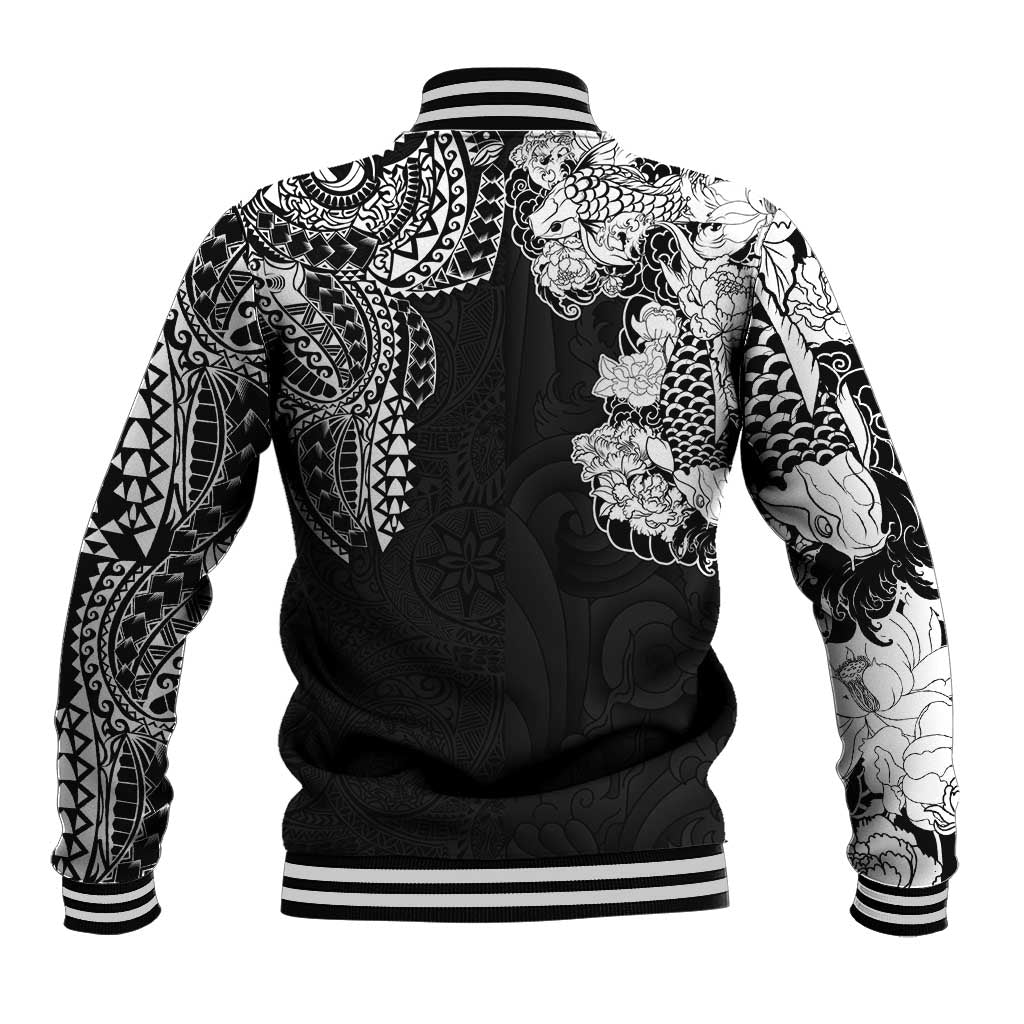 Japanese Irezumi and Hawaiian Polynesian Art Tattoo Baseball Jacket Black Color - Wonder Print Shop