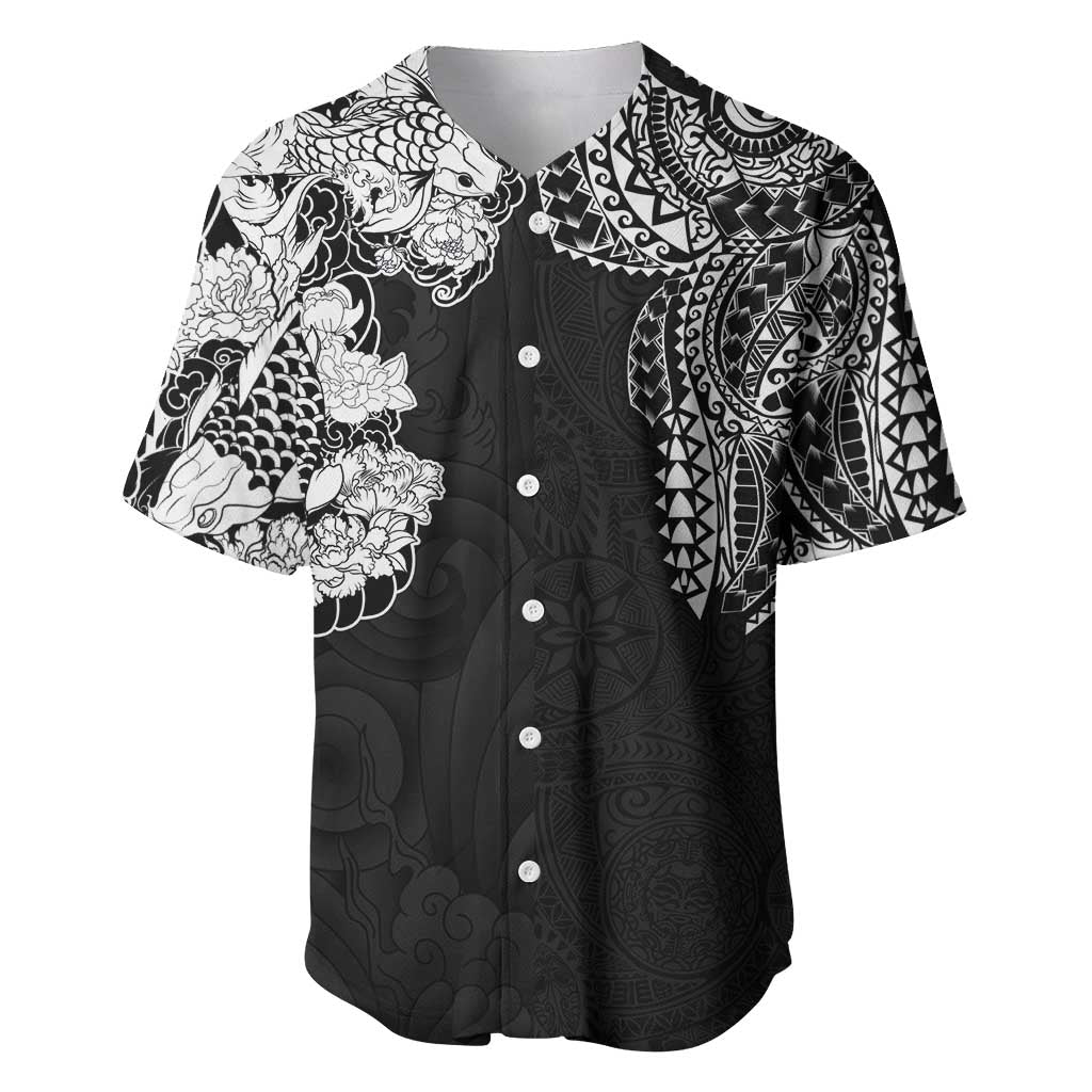 Japanese Irezumi and Hawaiian Polynesian Art Tattoo Baseball Jersey Black Color - Wonder Print Shop