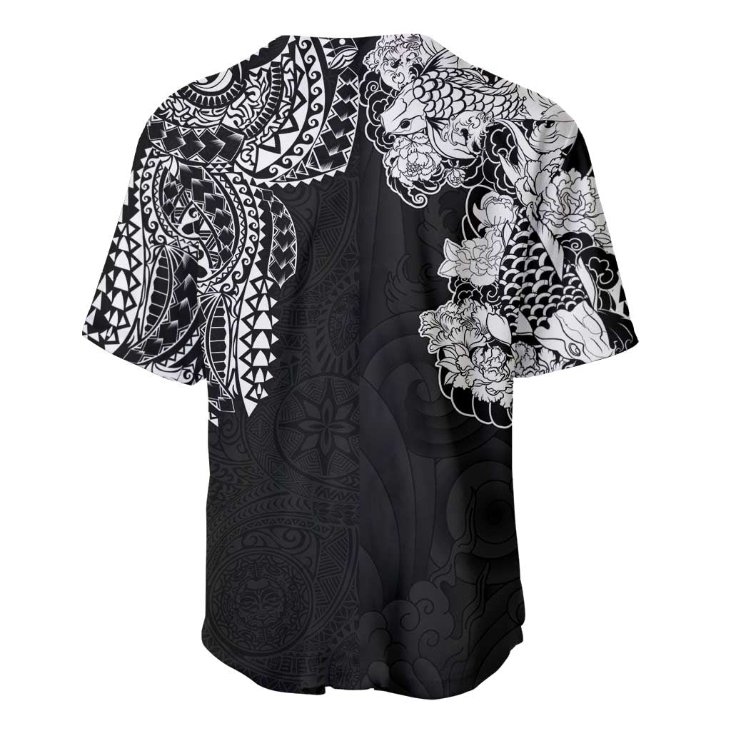 Japanese Irezumi and Hawaiian Polynesian Art Tattoo Baseball Jersey Black Color - Wonder Print Shop