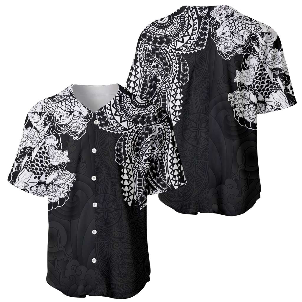Japanese Irezumi and Hawaiian Polynesian Art Tattoo Baseball Jersey Black Color - Wonder Print Shop