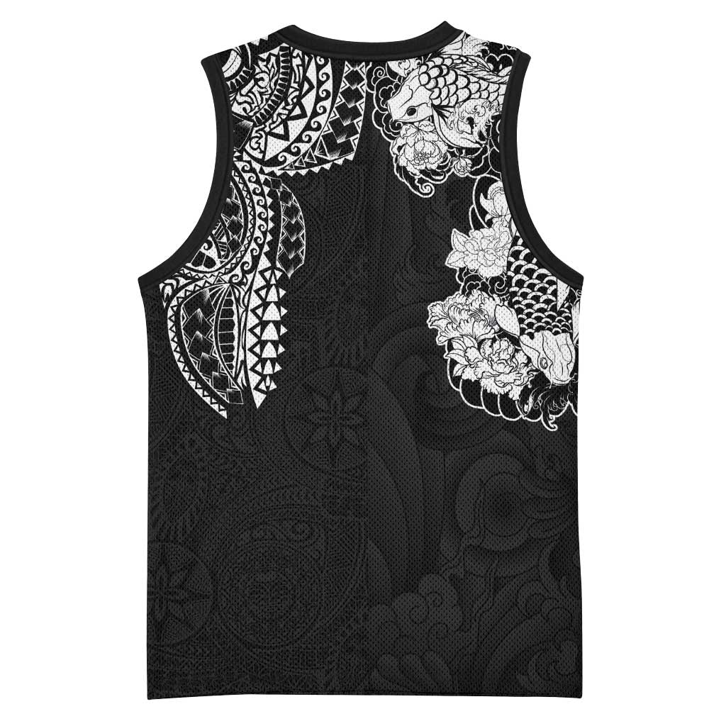 Japanese Irezumi and Hawaiian Polynesian Art Tattoo Basketball Jersey Black Color - Wonder Print Shop
