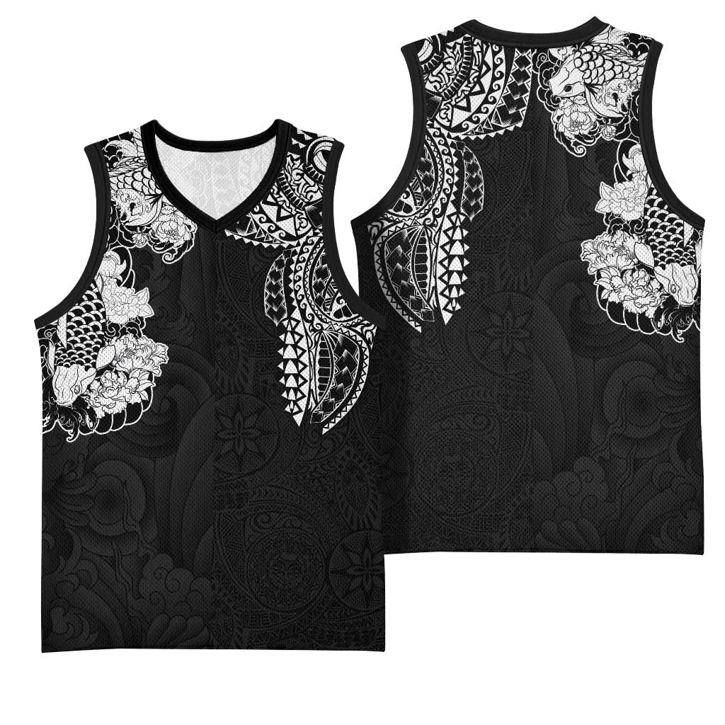 Japanese Irezumi and Hawaiian Polynesian Art Tattoo Basketball Jersey Black Color - Wonder Print Shop