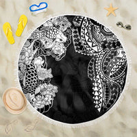 Japanese Irezumi and Hawaiian Polynesian Art Tattoo Beach Blanket Black Color - Wonder Print Shop