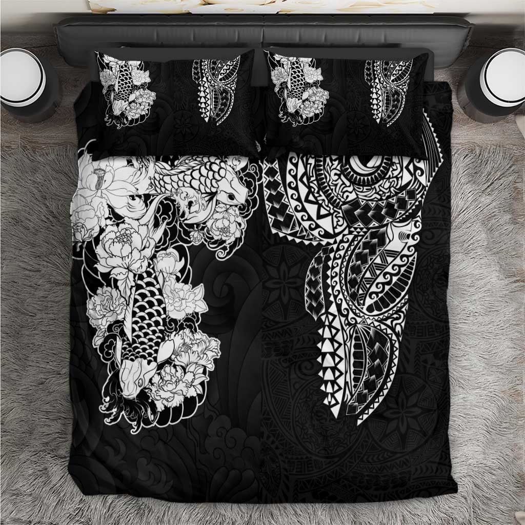 Japanese Irezumi and Hawaiian Polynesian Art Tattoo Bedding Set Black Color - Wonder Print Shop