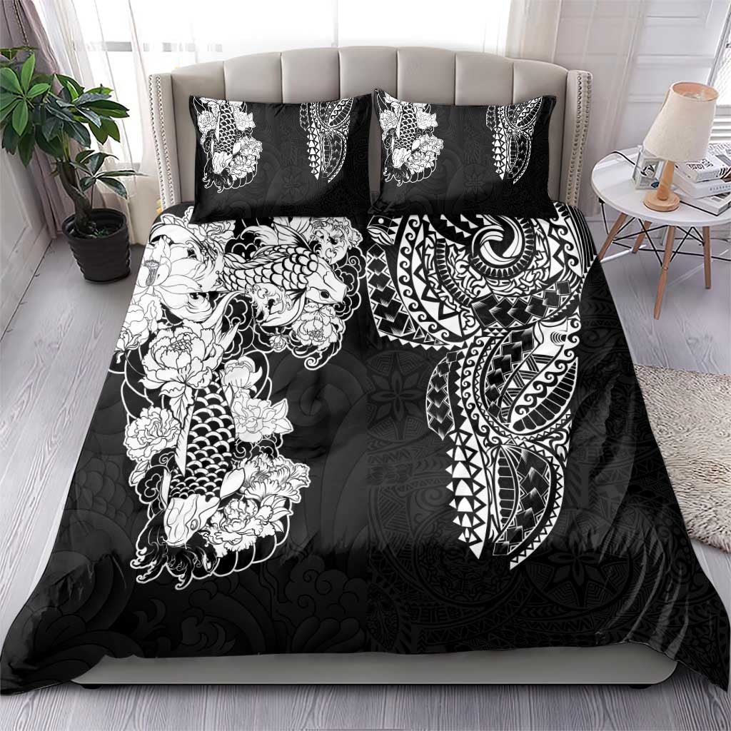 Japanese Irezumi and Hawaiian Polynesian Art Tattoo Bedding Set Black Color - Wonder Print Shop