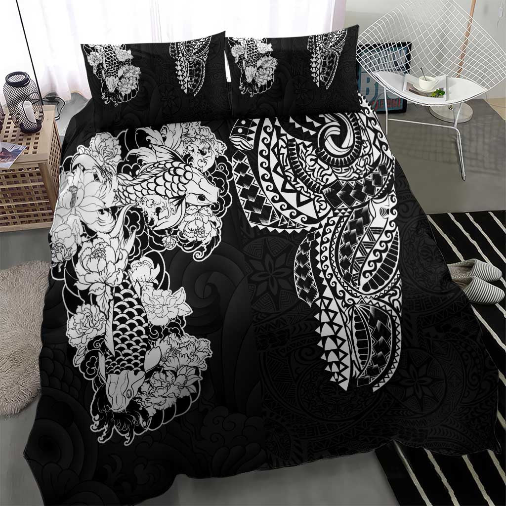 Japanese Irezumi and Hawaiian Polynesian Art Tattoo Bedding Set Black Color - Wonder Print Shop