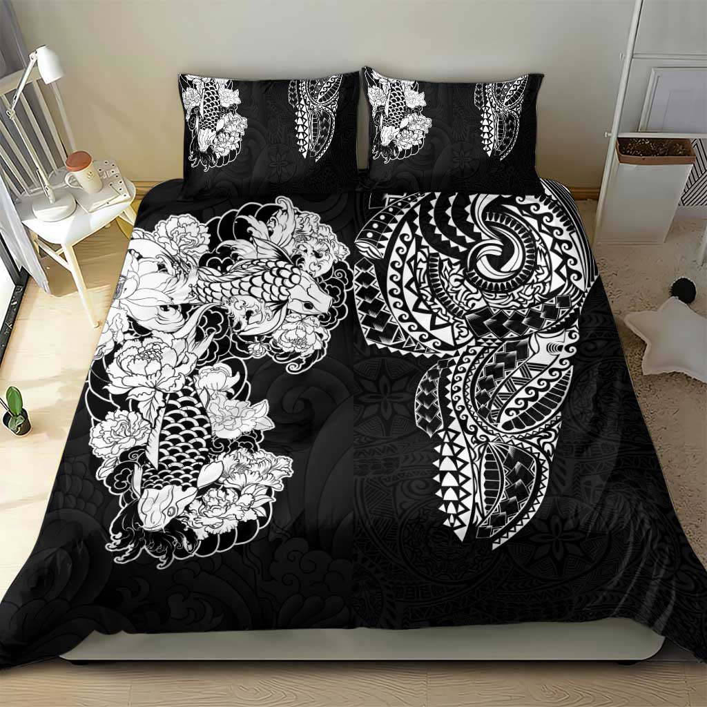 Japanese Irezumi and Hawaiian Polynesian Art Tattoo Bedding Set Black Color - Wonder Print Shop