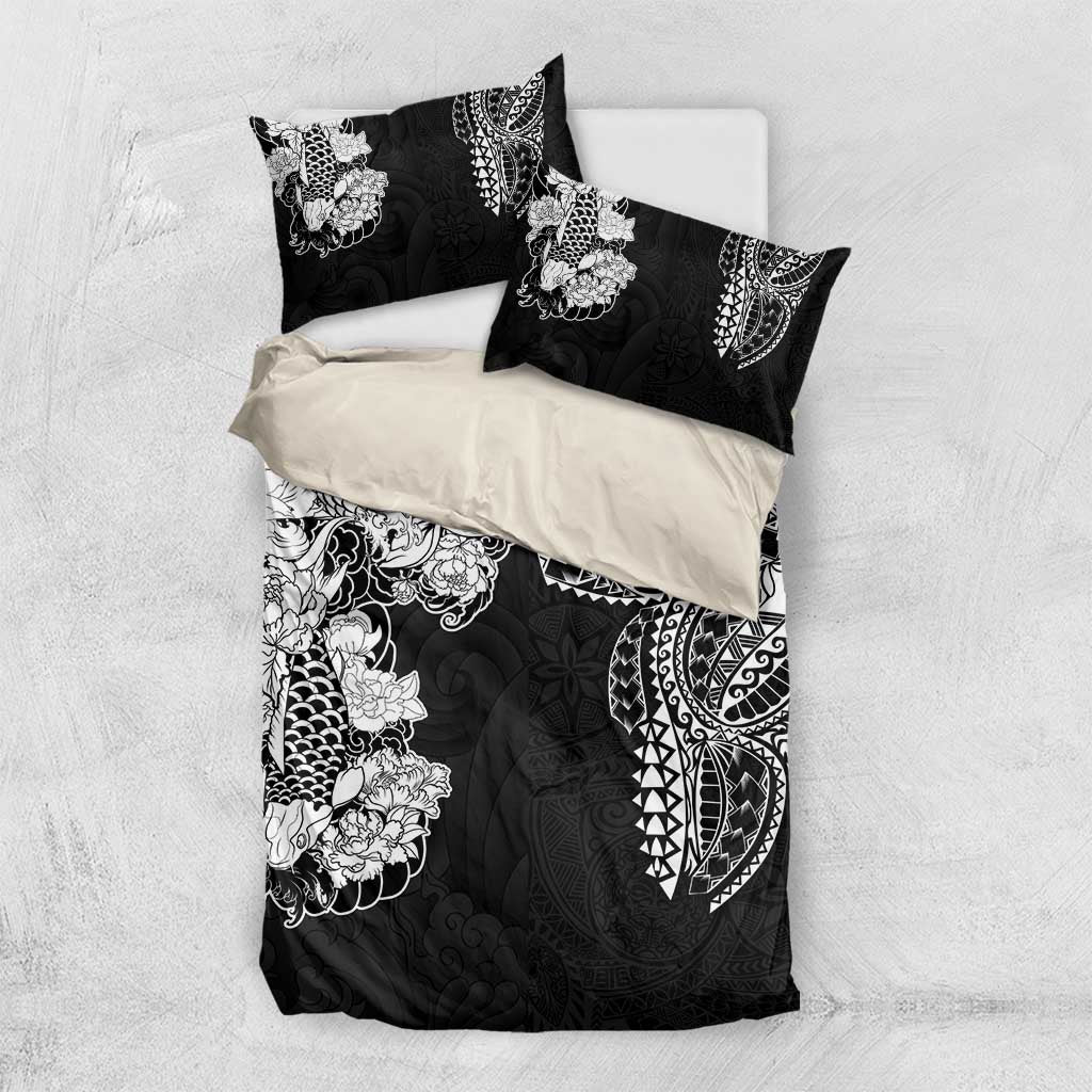 Japanese Irezumi and Hawaiian Polynesian Art Tattoo Bedding Set Black Color - Wonder Print Shop
