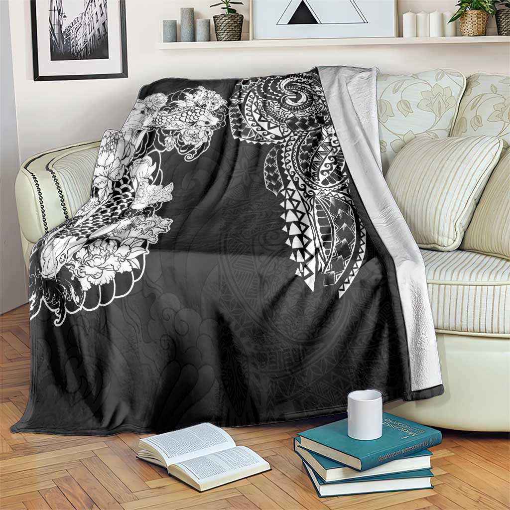 Japanese Irezumi and Hawaiian Polynesian Art Tattoo Blanket Black Color - Wonder Print Shop