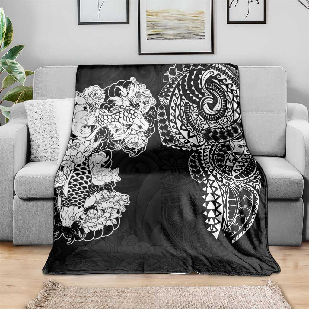 Japanese Irezumi and Hawaiian Polynesian Art Tattoo Blanket Black Color - Wonder Print Shop