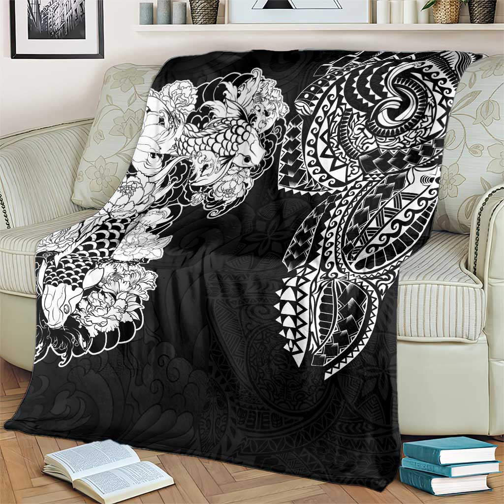 Japanese Irezumi and Hawaiian Polynesian Art Tattoo Blanket Black Color - Wonder Print Shop
