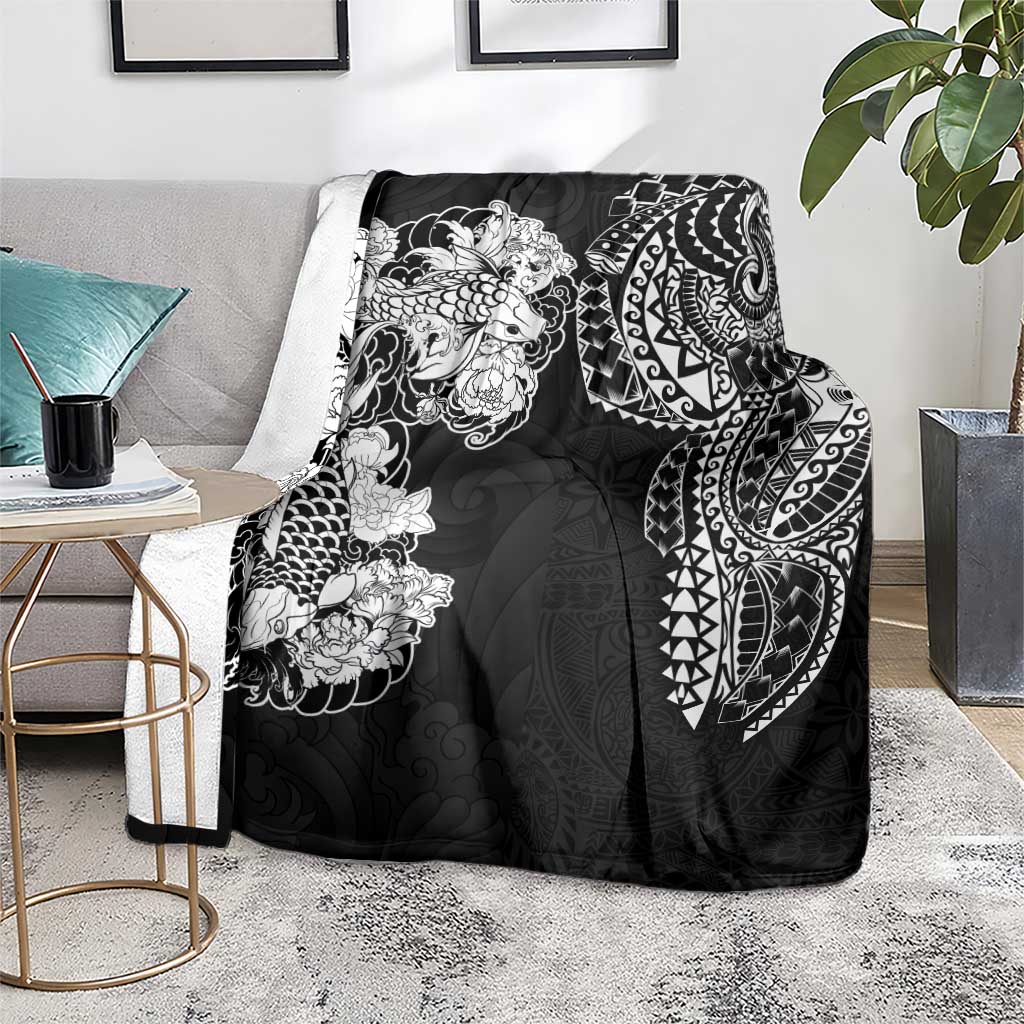 Japanese Irezumi and Hawaiian Polynesian Art Tattoo Blanket Black Color - Wonder Print Shop