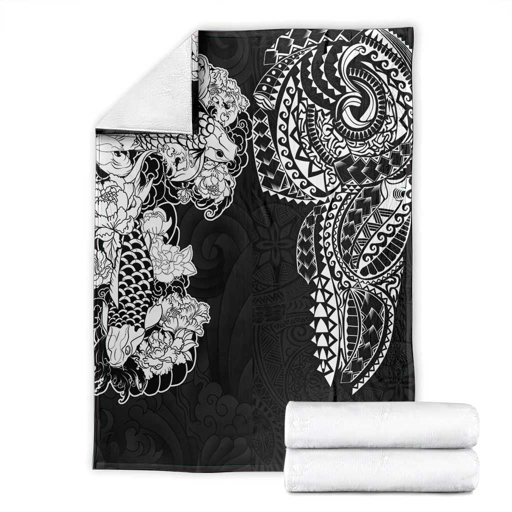 Japanese Irezumi and Hawaiian Polynesian Art Tattoo Blanket Black Color - Wonder Print Shop