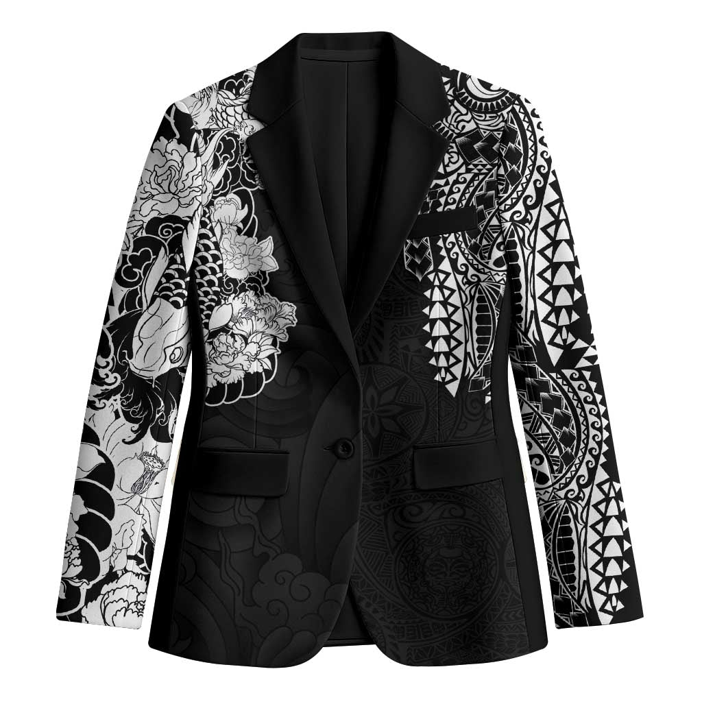 Japanese Irezumi and Hawaiian Polynesian Art Tattoo Blazer Black Color - Wonder Print Shop