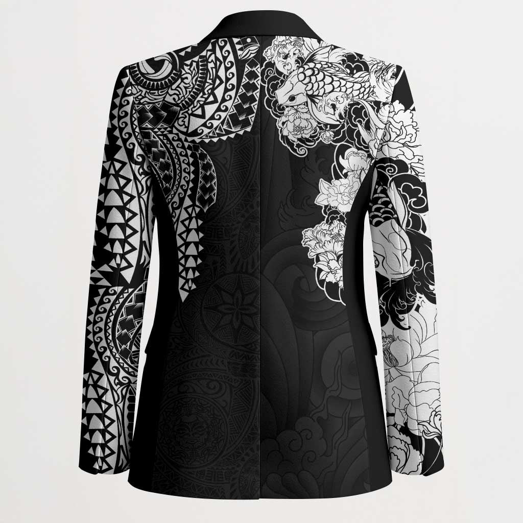 Japanese Irezumi and Hawaiian Polynesian Art Tattoo Blazer Black Color - Wonder Print Shop