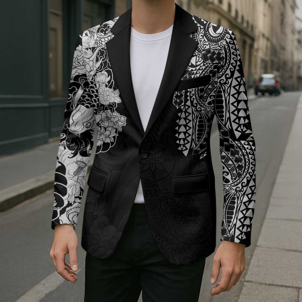 Japanese Irezumi and Hawaiian Polynesian Art Tattoo Blazer Black Color - Wonder Print Shop