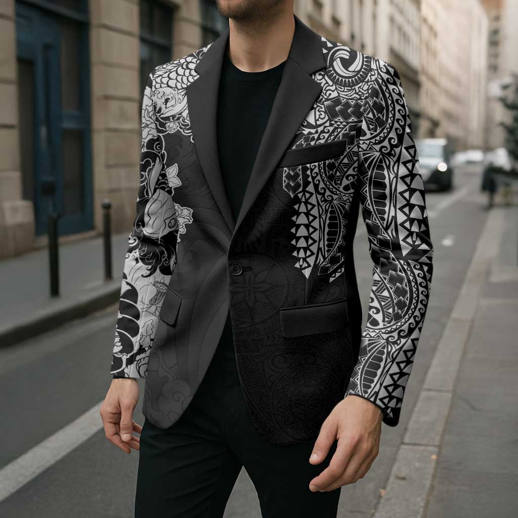 Japanese Irezumi and Hawaiian Polynesian Art Tattoo Blazer Black Color - Wonder Print Shop