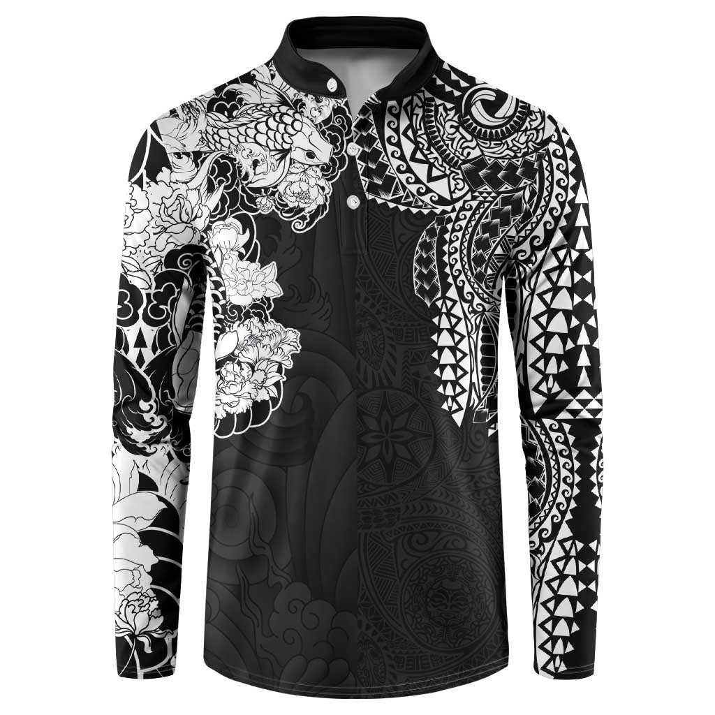 Japanese Irezumi and Hawaiian Polynesian Art Tattoo Button Sweatshirt Black Color - Wonder Print Shop